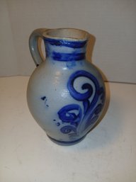 Small Vintage Grey And Blue Salt Pottery Jug, See Pics