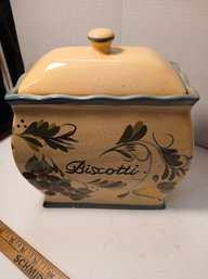 Decorative Biscotti Container, Grapes And Pears Painted On, See Pics, 9.5x10x5, Minor Chipping