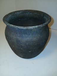 Black Flat Glazed Pottery Crock, Unsigned, Crack, But Appears Sound, See Pics
