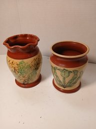 2 Vintage Signed Pottery Crocks, Signed White, 1983, See Pics