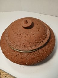 Vintage Terracotta Decorative Pot With Lid, See Pics