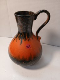 Arnhem Holland, Mid Century Drip Glaze Vase, Orange And Brown, Repair On Handle, See Pics