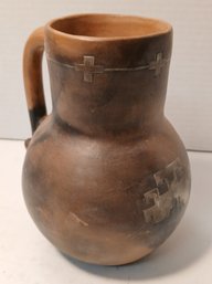 Vintage Pottery Jug, Cross Design, Made In Chile, Excellent Condition, See Pics