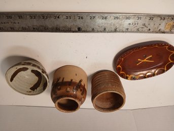 Lot Of Four Small Studio Pottery Pieces, Signed, See Pics