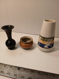 Lot Of 3 Decorative Vessels, Ceramic, Natural Stone, Hand Painted, Hand  Turned, Native American, See Pics