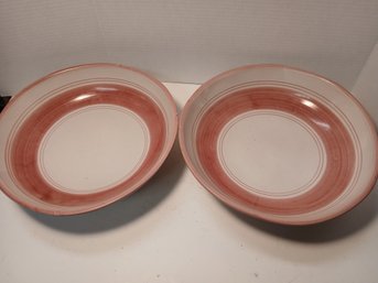 Two Pink And White Made In Italy Ceramic Pasta Bowls, Stamped, See Pics