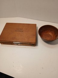 Vintage Copper Trinket Bowl, Decorated, Private Brand RE Sandmeyer Cigar Box, See Pics