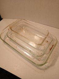Lot Of Of 3 Pyrex, Clear Glass Baking Dishes, Used, 1 Bread, Two Lasagna/brownie Pans, See Pics
