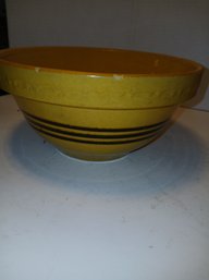 Two Medium Sized Mixing Bowls, One Roseville, One Yellow Ware, Both Striped, See Pics
