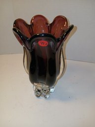 Very Heavy Purple Crystal Vase, Tulip Style, Very Pretty, See Pics