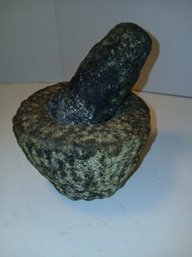 Very Old, Granite Mortar And Pestle, Heavy, Primitive, 3 Inches Tall 5 Inches Across, See Pics