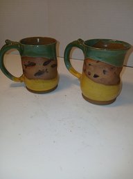 Pair Of Nancy Fairbanks Fish Stamped Mugs, Studio Pottery, Super Cool, See Pics