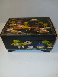 Adorable Japanese Style Musical Jewelry Box, Hand Painted, Mt Fuji, See Pics, Has Key