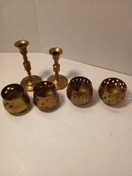 Two Brass Candle Holders  5-5.5 Inches Tall, See Pics