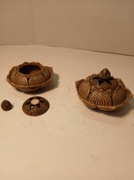 Lot Of Two Lotus Flower Incense Burners, Some Damage, See Pics