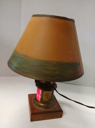 Vintage Nautical Bedside Lamp, Hand Painted Shade, Vintage Boat Light, Red And Green On Base.