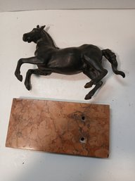 Cast Iron Horse On Marble Base, Needs Repair, See Pics