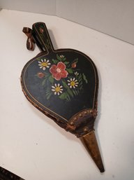 Vintage Toll Painted Fireplace Bellows, Super Cute Flower Design, See Pics