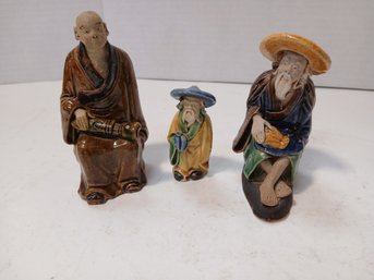 Lot Of Three Asian Figurines, Decor, Some Damage, See Pics