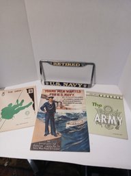 Lot Of Military Ephemera, 70's, 80's Era, Army, Airborne, Navy, License Plate Holder, See Pics