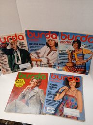 Lot Of 5 Vintage West German Burda Fashion Magazines, Includes Clothing Patterns Inside, See Pics