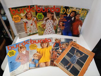 Lot Of 6 Vintage Burda Childrens Fashion Magazines And One Elsa Magazine, Patterns Inside, See Pics
