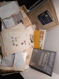 Lot Of Misc Pages From Stamp Collectors Books, Raw Stamps, Foreign And Domestic, Correspondence