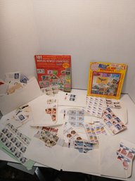 Lot Of Block Stamps, Used Stamps On Envelopes, And Sealed Envelopes With Stamps And Fun Sealed Stamps