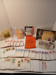 Lot Of B & W Coupons, Stamps, Air Mail, Box Of Loose Stamps, Used And Unused, First Day Issues, 1960's