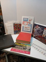 Lot Of Stamp Related Books, 1942 Into The Battle Book And Stamp Set, Cute Coloring Book