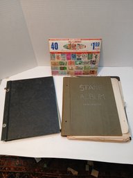Lot Of 2 Stamp Albums With Cancelled Stamps, And New Old Stock Harris United States Stamp Set