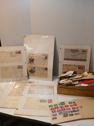 Box Of Loose Stamps, Used And Unused, Treasure Hunt, A Few First Day Covers, More Stamps On Page