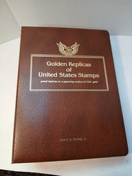Large Album Of Golden Replicas Of US Stamps, 22k Gold Surface, First Day Issues, 1990's