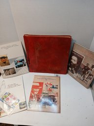 Large Red Scrap Book, Some Stamps, United States Mint Set, No Stamps, Paragon Stamp Book With Stamps