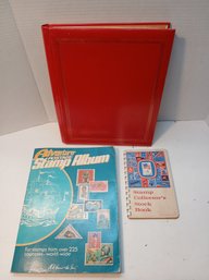 Large Red Scrap Book, Some Stamps, United States Mint Set, No Stamps, Paragon Stamp Book With Stamps