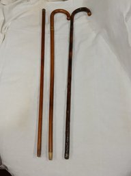 3 Antique Walking Canes , Variety Of Wood And Metals -  All About 36 '