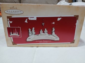 'O Come Emmanual '  Hallmark Advent Candle Holder - Porcelain Manger Scene  2004