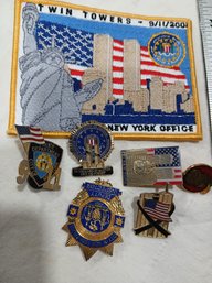 Lot Of 7 Items,  NYPD, FBI Etc And 1 - 9/11/2001Twin Towers Patch