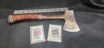 Antique Hatchet And 2 Steel Martial Arts Throwing Cards