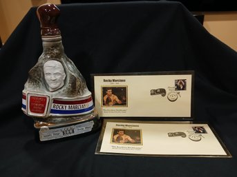 Rocky Marciano  Commemorative - Jim Beam Bottle And 2 First Day Covers  Boxer Man Cave