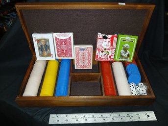 Poker Ready Case !  Trump Deck Cards, Star Wars Deck, Chips &  Dice Set  In Lovely Wooden Case