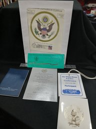 Collection Of Bill Clinton 1997 Inaugural Ball Ephemera- Ticket, Guide Book, Participant Lanyard & Frame Cover