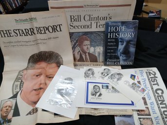 Bill Clinton  Ephemera- Newspapers, First Day Covers & Book