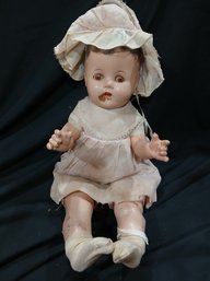 Antique Doll-Composition Head, Legs, Arms, Original Clothing,rolling Eyes, Fabric Abdomen, Approx  18'