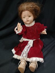 Antique Doll-Composition Head, Legs, Arms, Original Clothing,rolling Eyes,Hair, Fabric Abdomen, Approx 18'