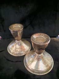 Sterling Silver: Pair Of Sterling Silver Weighted Candlestick Holders - Total Weight- 402.3 Grams