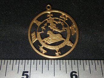 Gold:  Marked 14K - Religious Pendant - Has A Lamb- Can't Make Out Rest - 5.2g, 0.165ozt, 3.3DWT