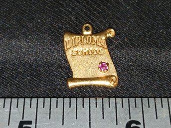Gold: Marked 14k - Diploma Pendant W/ Small Ruby - Inscribed ICH 1962 - 1.8g, 0.055ozt, 1.1DWT