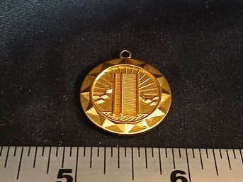Gold: Marked 10k - Round Pendant - Commemorating 1969 Knights Of Columbus Building In CT, 7g, 0.225ozt, 4.5DWT