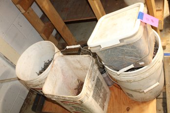 5 Buckets Of Misc Type And Sized Nails